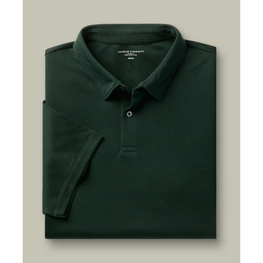 Charles Tyrwhitt Men XL Forest Green Jersey Polo Shirt Mercerised Cotton NWT - Picture 4 of 11